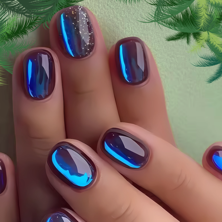 Des Faux Ongles Sublimes en 5 min – Sans Colle, Sans dégâts, Sans RDV - Miroir Bleu Nuit