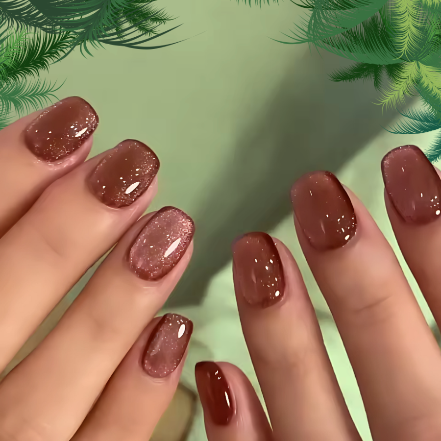 Des Faux Ongles Sublimes en 5 min – Sans Colle, Sans dégâts, Sans RDV - Brun Scintillant